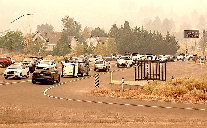 Vehicles from those evacuating and others trying to get to Lake Tahoe clog Kingsbury Grade on Aug. 30, 2021.