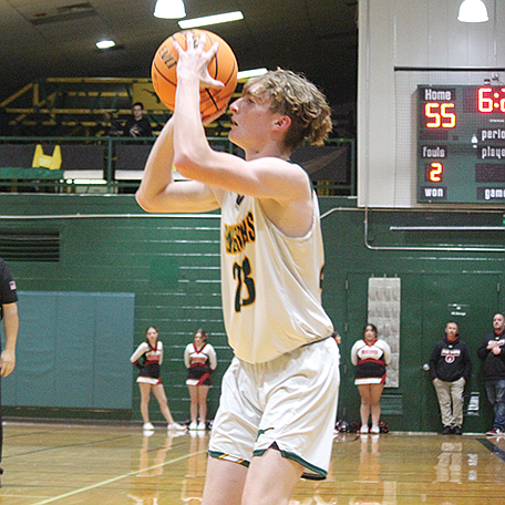 Battle Mountain’s Blake Stuart shoot from the 3-point line during a home game earlier in the season. Battle Mountain traveled to Incline this past Friday and lost 65-59.