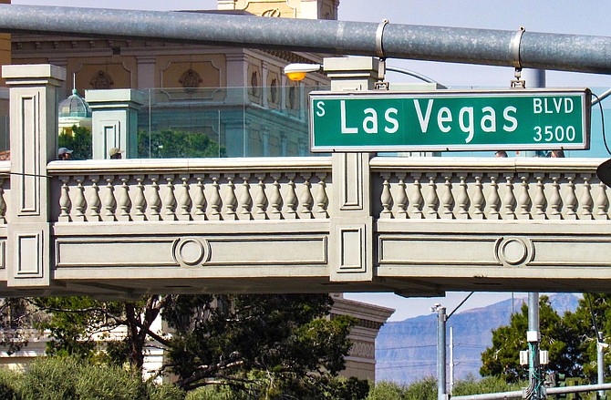 A pedestrian bridge on the Las Vegas Strip.