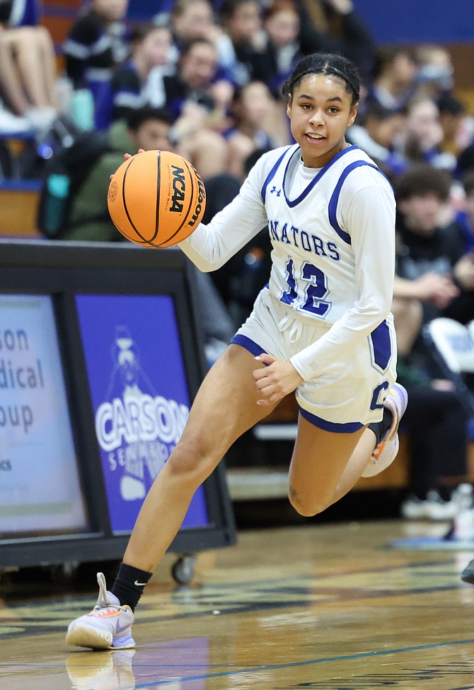 Carson High’s Clarissa Quintana on Friday in the Senators’ 51-39 league win over McQueen. It was Carson’s first league win since January 2022.