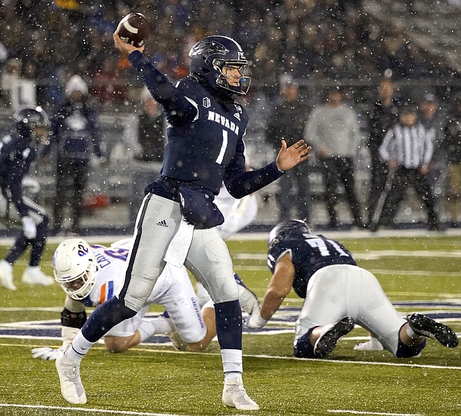 Nevada’s Shane Illingworth, shown playing against Boise State, is one of a number of transfer quarterbacks to play for the Wolf Pack since 2017.