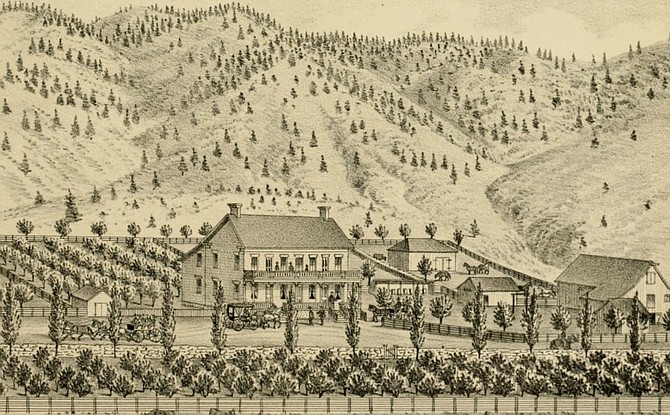 The Adams property as portrayed in Thompson & West’s “The History of Nevada 1881."