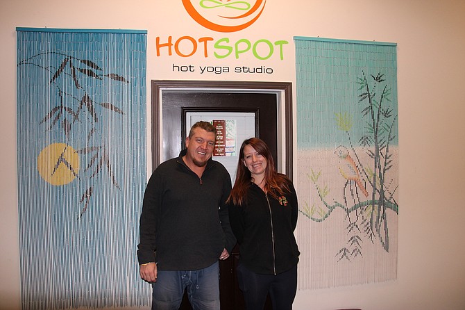 Jordan River, left, and Emilee Riggin on Jan. 22, 2024. The duo are the new owners of Hot Spot Yoga off East Winnie Lane, which they are in the process of rebranding to Grassroots Yoga Center.