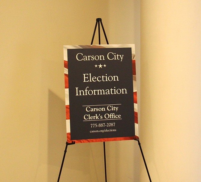 A sign outside the clerk-recorder’s office in the Carson City Courthouse.
