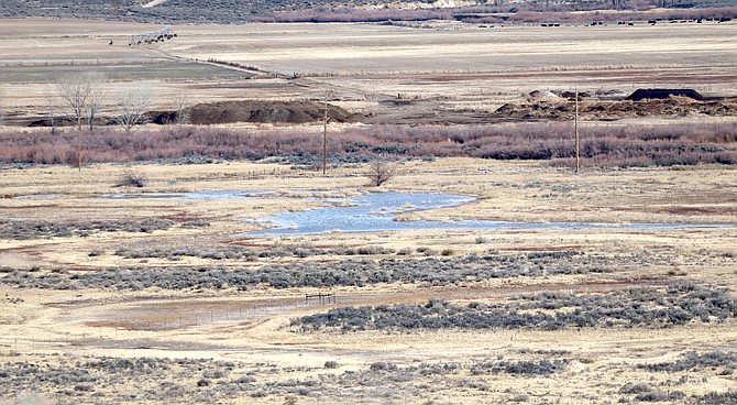 The former roadbed of the V&T Railway follows the power lines below Sunridge. Trails proponents hope to use the route for a trail linking Minden and Carson City.