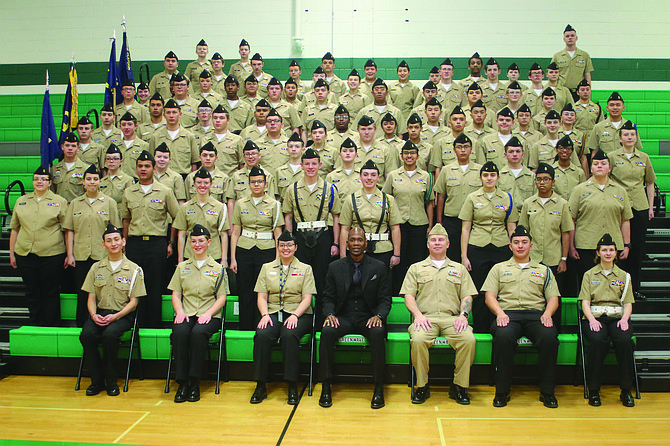 Churchill County High School Junior ROTC cadets pose for a group photo after their inspection.