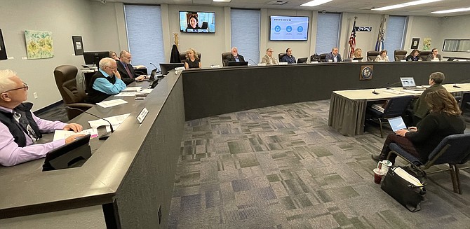 The Carson City Board of Supervisors and Planning Commission during a joint meeting Wednesday. After adjourning, the planning commission reconvened and approved a special use permit for a new marijuana store at 3060 U.S. Highway 50 East.