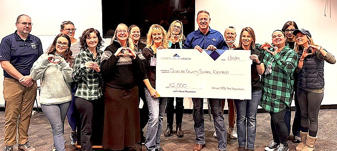 Carson Valley Health donated $2,000 to the Douglas County Scholl District to replace the automatic external defibrillator pads.
Carson Valley Health photo