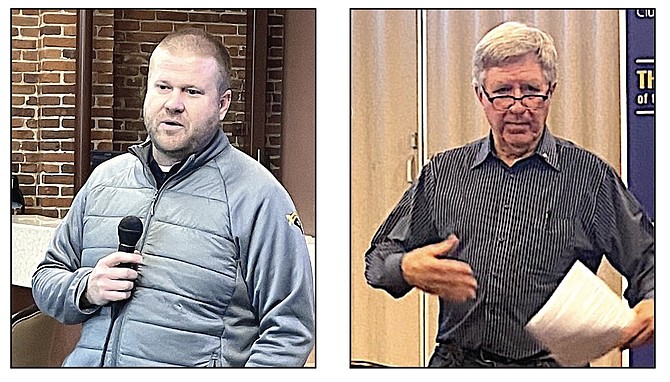 JD Frisby and Mike Henningsen spoke to Minden Rotarians during January.