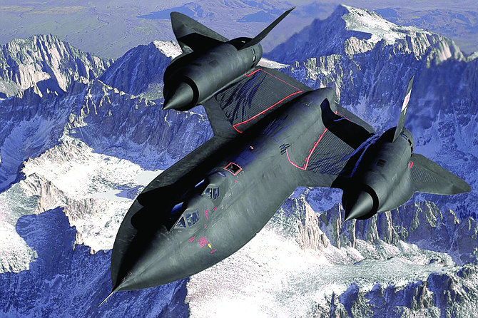 The SR-71B Blackbird, flown by the Dryden Flight Research Center as NASA 831, slices across the snow-covered southern Sierra Nevada Mountains of California after being refueled by an Air Force tanker during a 1994 flight. (Judson Brohmer/Public Domain)