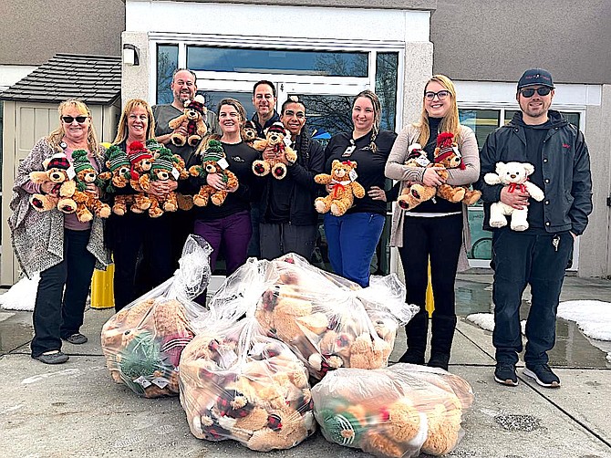 Carson Valley Health Emergency Department staff accept the donation from Raley’s local team, including Brad Poalillo, district team leader, Connie Cummins, store team leader, and Nicole Strickland, assistant store team leader.