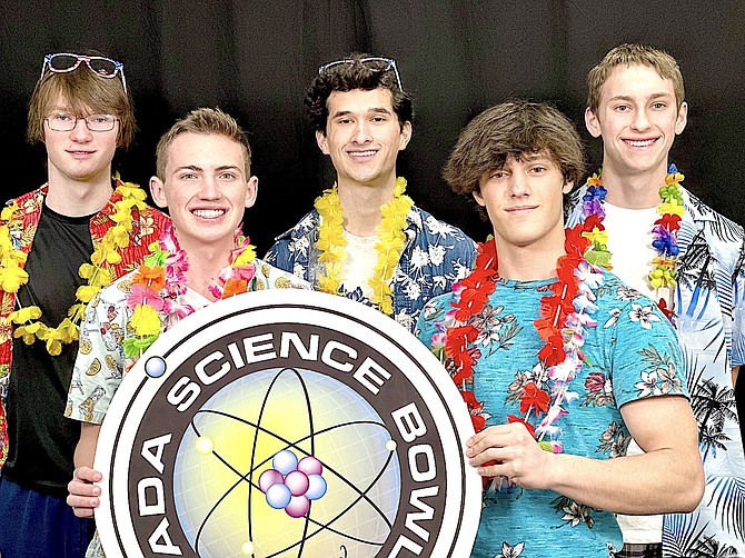 Douglas Math Club members Ender Dempsey, Carlo Barton, Kevin O’Connell, Anthony Pacurar, and Tyler Reinhardt won their first two matches in the Nevada Regional Science Bowl on Feb 3, according to coach Christine Ensign. They lost a tiebreaker by a point, just missing the Sweet 16, placing 17th overall in the 32 team field.