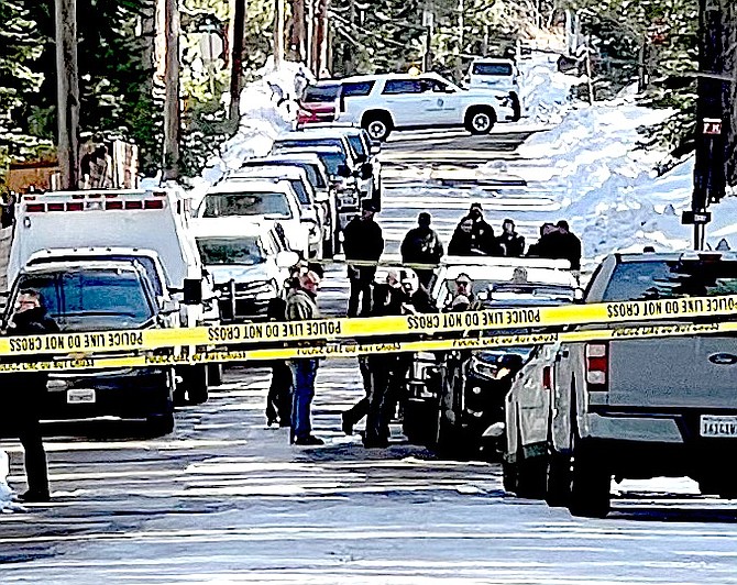 Authorities blocked off Roger Avenue in South Lake Tahoe near where four people died.