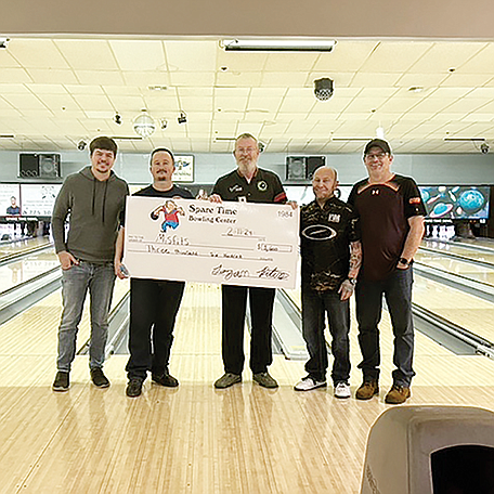 Misfits the 2024 Don Peters Memorial bowling tournament held Feb. 10-11 at Spare Time Bowl.  Left to right: Logan Peters, Bruce Haylett, Mike Sulak, Richie Myers and Eric Peters.