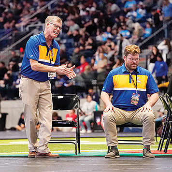 THOMAS RANSON • Nevada News Group
Lowry High School coaches John Brooks and Joe Brooks watch from the corner during the state championships.