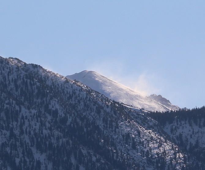 There may be a dozen Douglas Counties in the United States but only Nevada's features the Sierra Nevada. Here snow blows from Freel Peak before a storm.