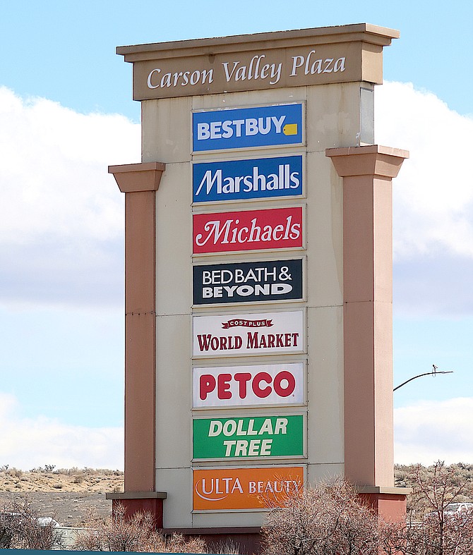The sign for Carson Valley Plaza south of Topsy.