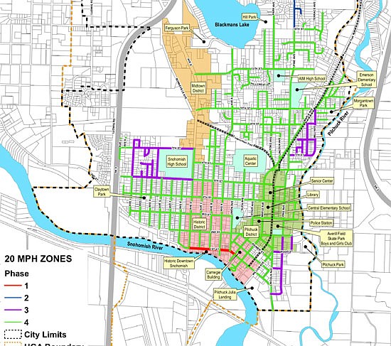 A map of the streets (marked in green) proposed to be reduced to 20 mph.