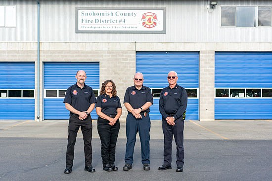 Fire District 4 has five volunteer chaplains who serve the firefighters and community in the wake of tragedy. From left, Geoff Andrist, Margie Jacobson, Dana Uplinger and Mike Ussery. Chaplain Jeff Judy is not pictured.