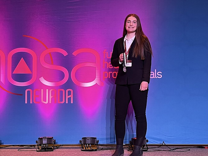 Carson High School student Tarrah Borrowman took first place in the healthcare issues exam in the HOSA — Future Health Professional’s State Leadership Conference in Sparks, held Feb. 25-28.