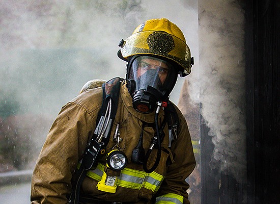 In 2018, Snohomish Fire recruit Doug Higbee prepares to access the inside fire scenario at a fire training program on Monday, April 16, 2018 at the Ray Brown Training Center in Machias. The purpose was to evaluate the inside and outside conditions of a mock hallway caught on fire, simulating what recruits might see in the field later on.