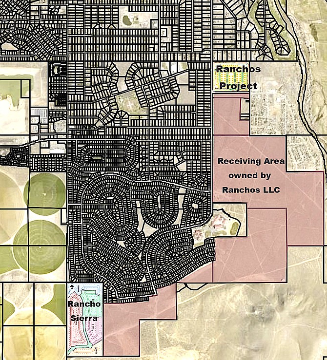 A map of the receiving area along the eastern and southern flank of the Gardnerville Ranchos.