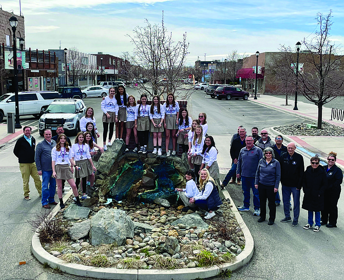 The Oasis Academy eighth grade Sagebrush League Volleyball champions got to dye the fountain.