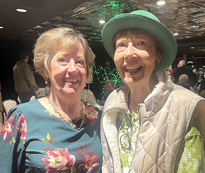 Jann Fargnoli and Judith Andrews at the Sierra Nevada Republican Women's annual St. Patrick's Day fundraiser on Saturday. The group sold 140 tickets to the event that featured a live auction conducted by James Settelmeyer and Jim Wheeler. St. Patrick's Day is Sunday. Photo special to The R-C by Barb Geibel