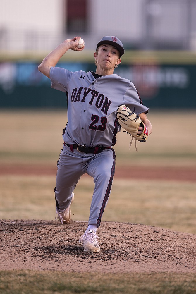 Dayton’s River Aten pitches against Douglas last week. The Dust Devils are 5-3, winning four of their last five.