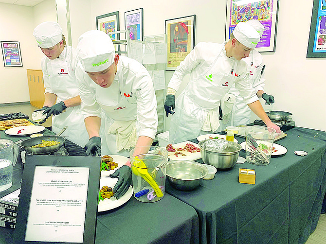 The boys Douglas High School Culinary team, consisting of senior Richard Borgzinner, juniors Liam McGann and Ethan Miller, and Sophomore Zackery Peterlin received third place during the 21st annual ProStart Invitational Competition at the University of Nevada Las Vegas on March 2.