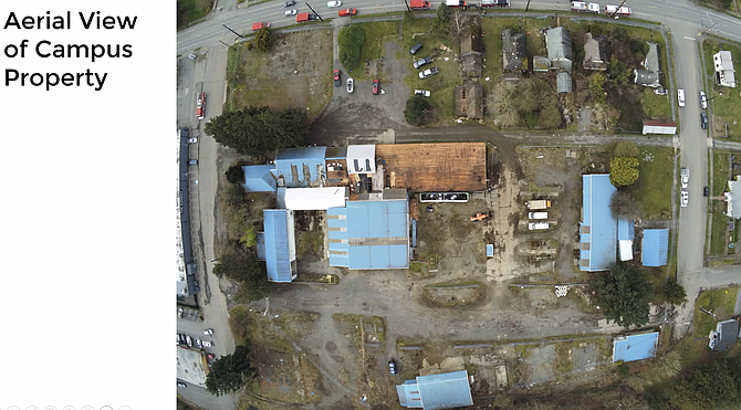 Screenshot of an aerial view of the Pine Avenue block taken by the City of Snohomish or its sources during March 2024.