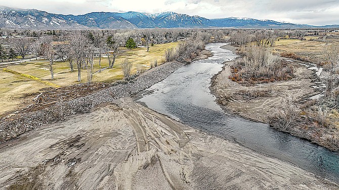 Work on a levee along the East Fork of the Carson River south of the Riverview Bridge was completed in mid-February. Photo special to The R-C by JT Humphrey