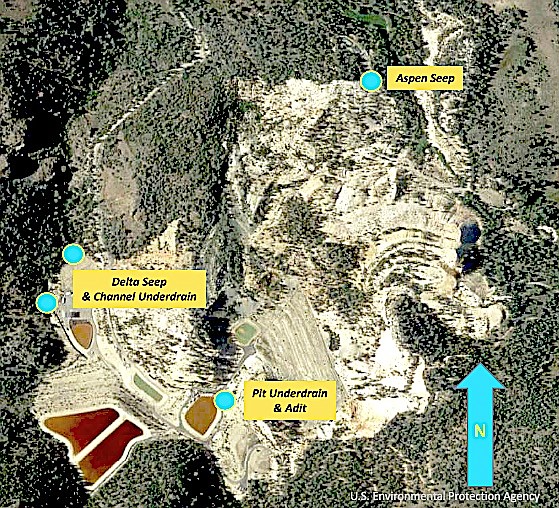 A photo of Leviathan Mine showing treatment locations. Environmental Protection Agency