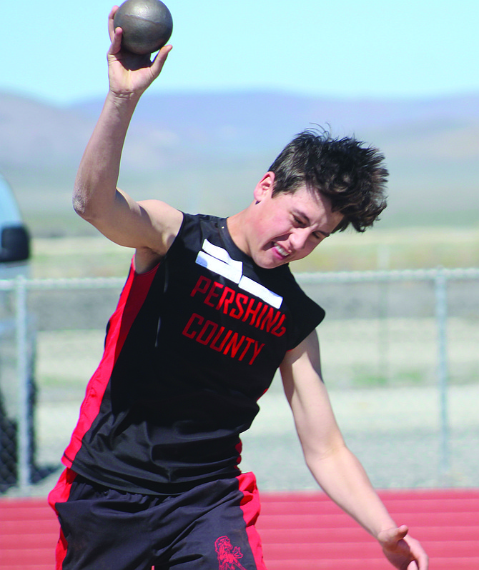 Howard Mitchell throws the shot put at the Lovelock Invitational on Saturday.