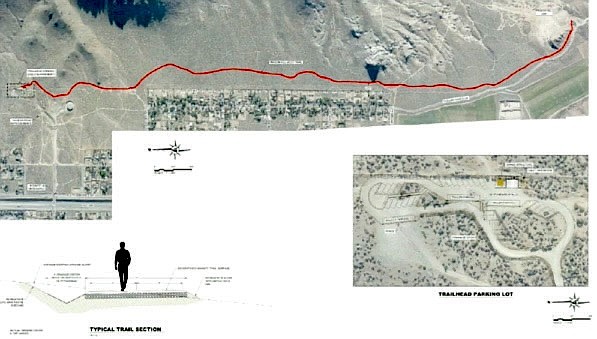 A graphic from Lumos and Associates showing a new trail along the west side of Prison Hill.