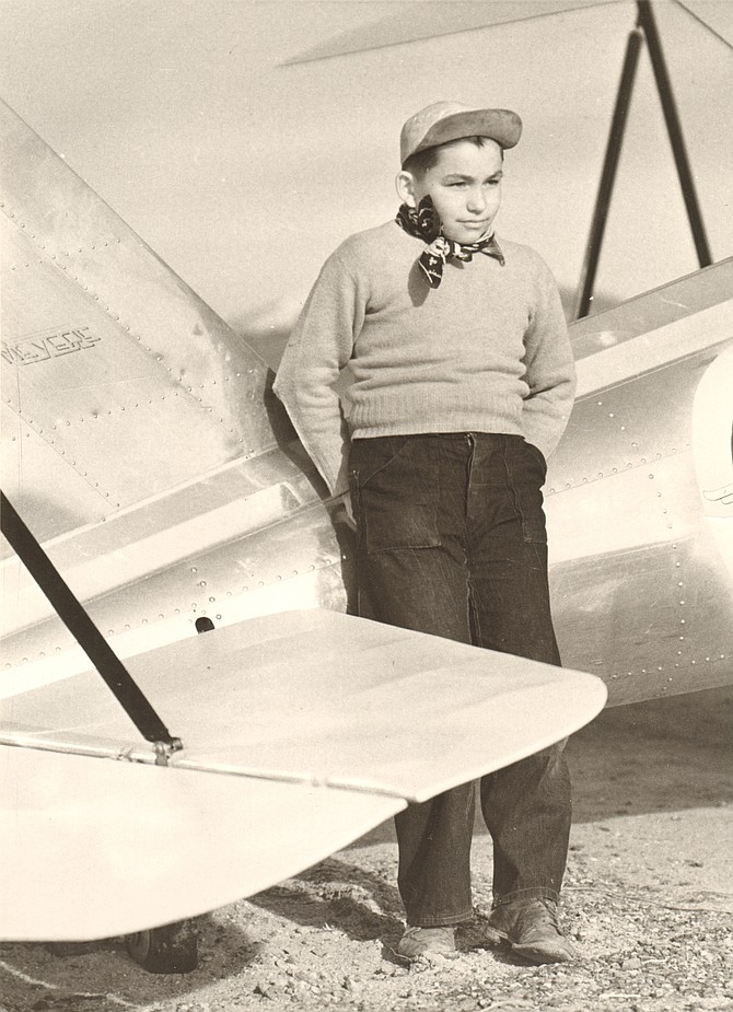 Steve “Dink” Achard stands next to an airplane at the Minden airport in 1944. Dangberg Historic Home Ranch photo
