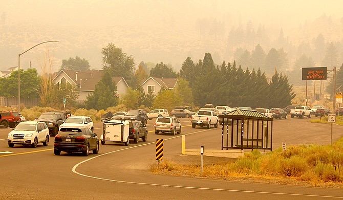 Cars clog Kingsbury Grade at Foothill Road on Aug. 30, 2021, as people evacuate from South Lake Tahoe. The next day, the first mandatory evacuation in Douglas history was implemented ahead of the Caldor Fire