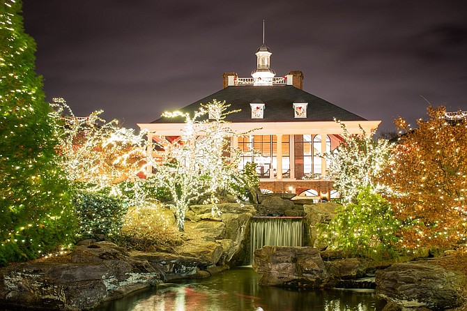 The Gaylord Opryland Hotel in Nashville is all decked out during the Christmas season. The outdoor lights rival the indoor lights.
