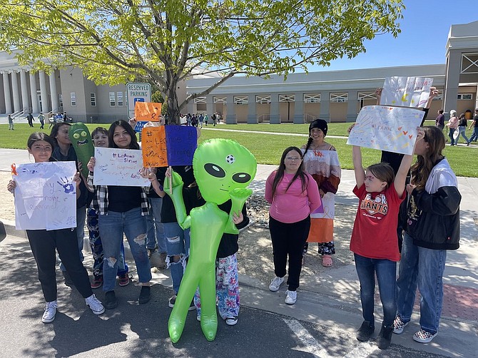 Churchill County Middle School staff and students gathered outside to show their support for their peer LeAnne Wallace as she did a drive-by.