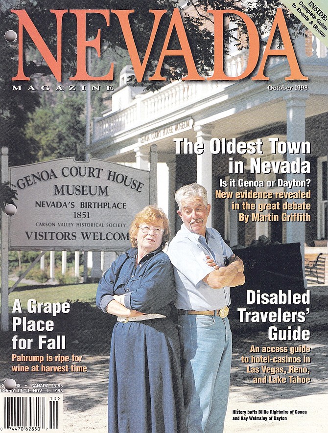 Genoa native Billie Jean Rightmire and Dayton resident Ray Walmsley on the cover of the October 1998 edition of Nevada Magazine. Walmsley died a decade ago. The cover photo was taken by Minden resident Jay Aldrich.