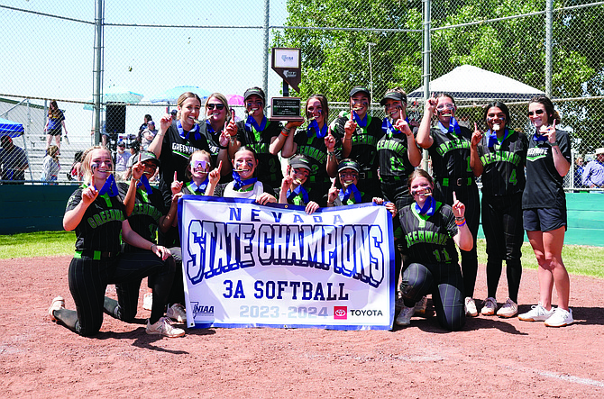 The Greenwave softball team poses after winning the 3A state title over Fernley on Saturday.
