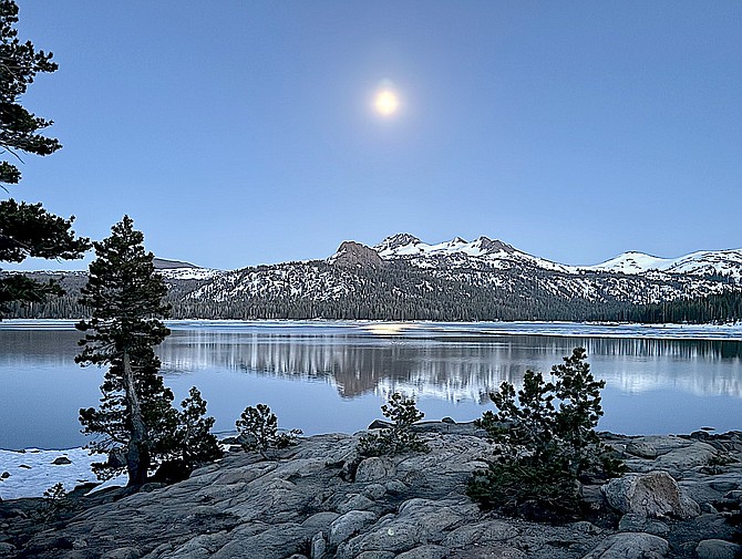 Caples Lake in the moonlight.