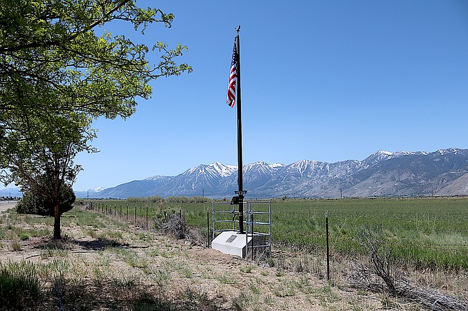The plaque on Fallon Montanucci's memorial along Highway 395 reads "In Memory Airman First Class Fallon Montanucci E.O.W. 23 April 2022. Loving Daughter, Loving Sister, Outstanding Douglas Co. Explorer, Outstanding U.S. Airman, A True Hero. Gone But Not Forgotten.”