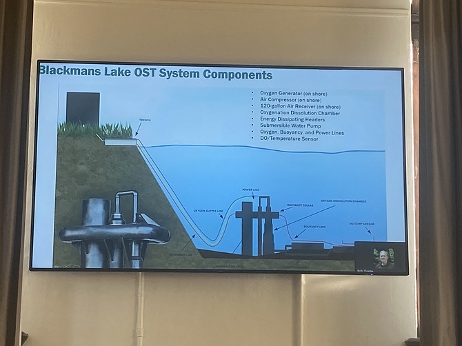 A diagram portraying how the potential oxygenation system works during the May 20 Blackman Lake cyanobacteria meeting.