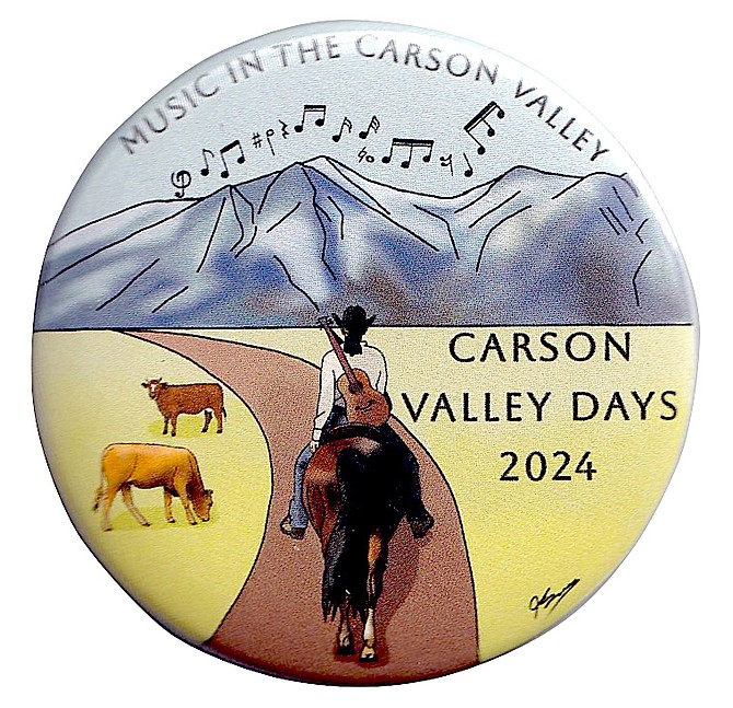 The Carson Valley Days button for this year was created by Gwen Scossa to celebrate the parade theme, Music in the Carson Valley.