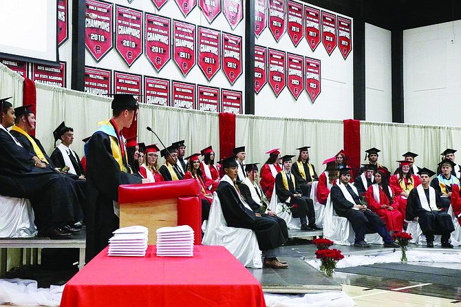 CHELSEA MONTES • Provided to Great Basin Sun
Co-valedictorian Conner Fecht addresses the Class of 2024.