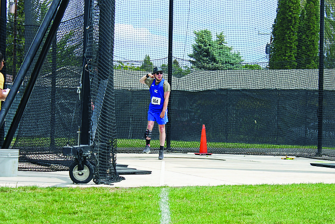Eatonville's Grady McGuire gets ready to throw in the discus event. McGuire went on to capture 3rd place finishes in both the Ambulatory Discus and Shot Put events at the 2024 WIAA 1A State Meet.