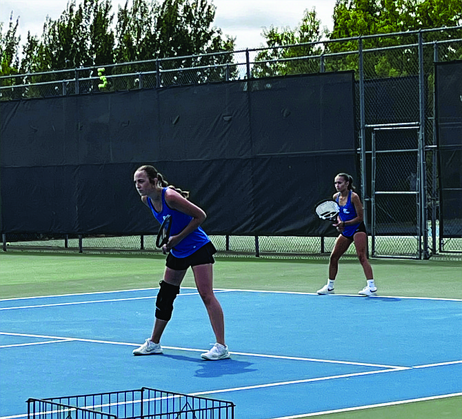 Eatonville's Alayna Meyer (left) and Isabel Volk competed hard in the first round of the 1A State tennis tournament but unfortunately were eliminated in the opening round.