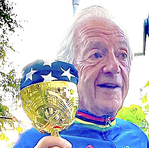 Leon Malmed with the trophy he won in 2023 for coming in second in the 85-plus category and first as oldest in the 20km World Masters Championship in St Johann Austria.