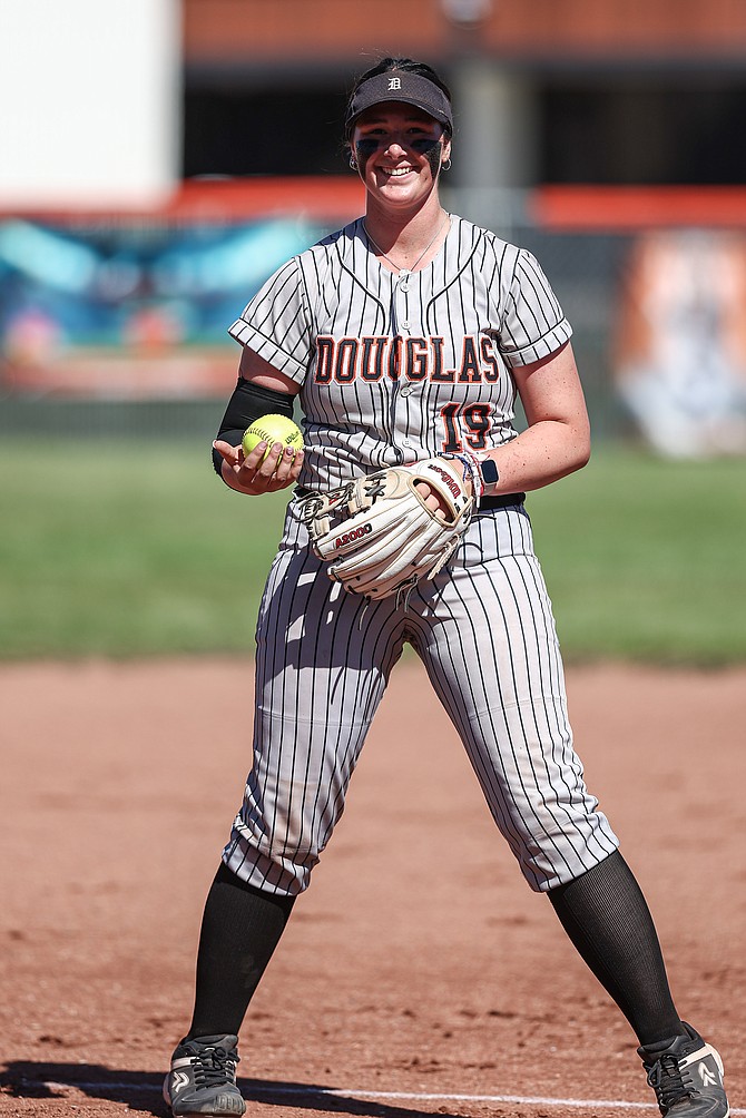 Talia Tretton smiles prior to a game earlier this spring. The University of Iowa signee was named Nevada’s softball Gatorade Player of the Year for the second season in a row Friday.